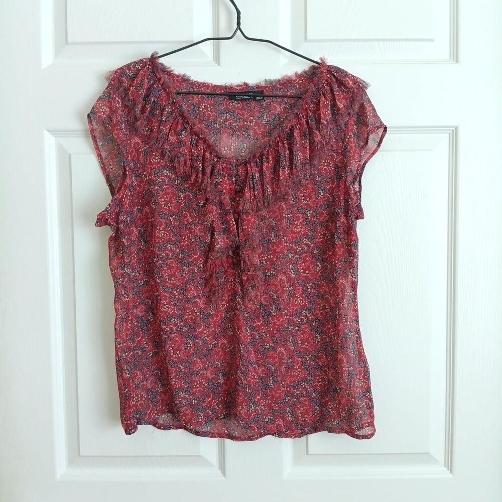 a.n.a A New Approach sheer chiffon cap-sleeve blouse Petite Large
